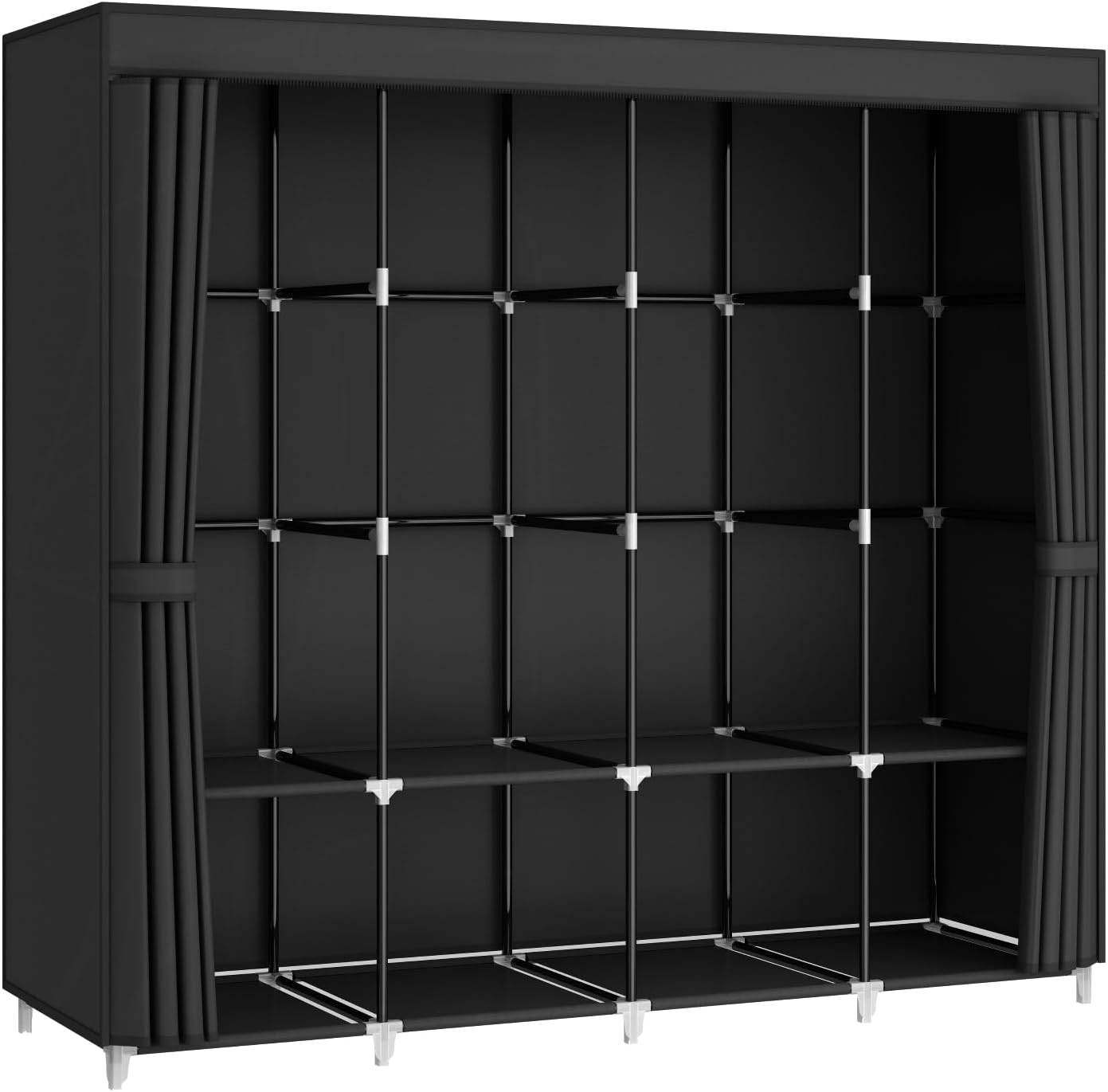 Portable Closet Wardrobe, 67-Inch Clothes Organizer with 4 Hanging Rods and 8 Shelves, Non-Woven Fabric Cover, Large Capacity Storage for Bedroom and Living Room, Black